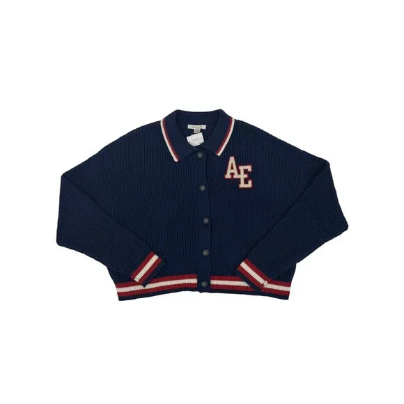 NWT American Eagle Cropped Letterman Cardigan Jacket • Y2K Preppy Collegiate S/M - Picture 4 of 16